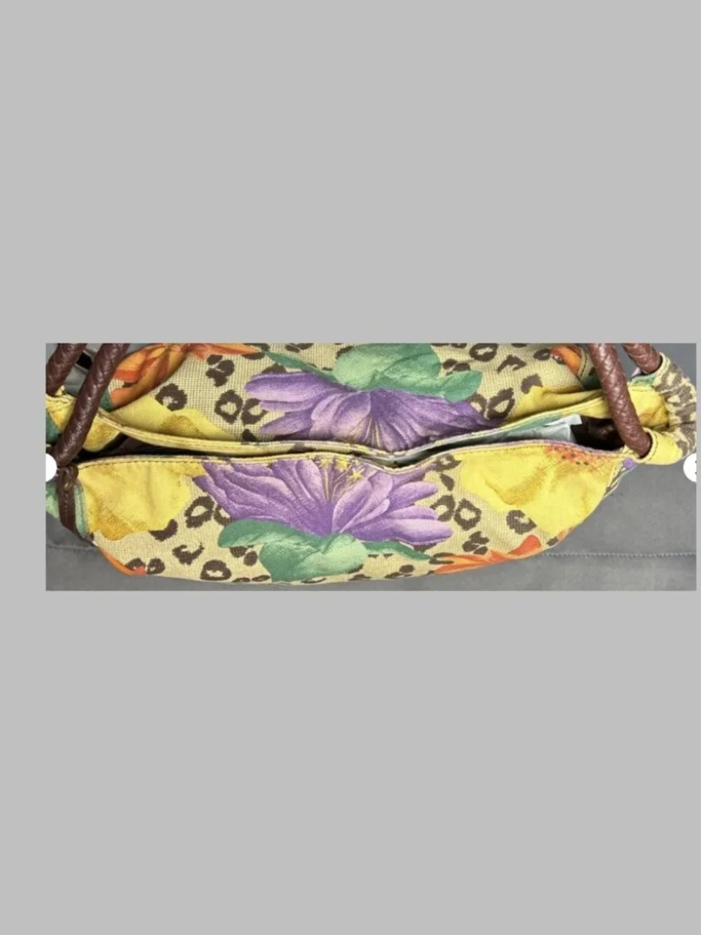 Kim Rogers Floral Leopard Print Canvas Hobo Shoulder Bag Multicolor Purse Large